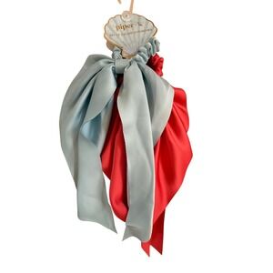 Piper + K Scarf Scrunchie Set Red Light Blue Silk Satin Hair Ribbon Bow 2 Pack